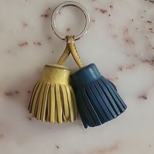 Hermes silver ring key fob with gold leather tab